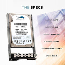 Cargar imagen en el visor de la galería, 2.4TB 10K SAS 12G 2.5" 256MB Cache HDD for Dell PowerEdge Servers | Enterprise Hard Drive in G13 Tray | Compatible with PE Rack Tower Blades 400-AUQX 400-AVBX W9MNK 0W9MNK-FoxTI