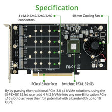 Cargar imagen en el visor de la galería, Controladora Quad M.2 M-key NVMe Slot PCIe 3.0 x16 Bifurcation Riser Controller Card Non-RAID - MFerraz Tecnologia