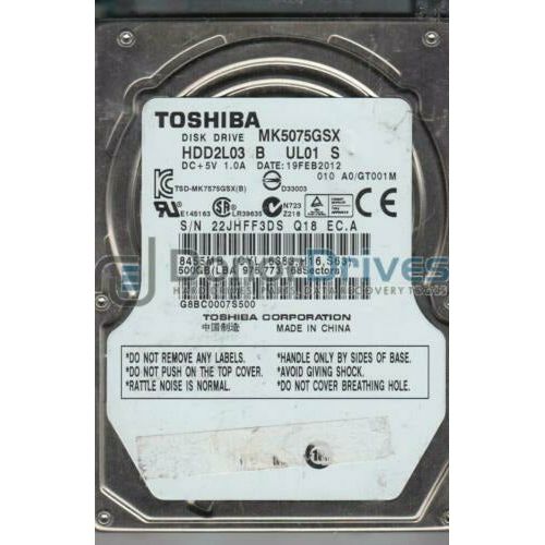 MK5075GSX, A0/GT001M, HDD2L03 B UL01 S, Toshiba 500GB SATA 2.5 Hard Drive disco - MFerraz Tecnologia